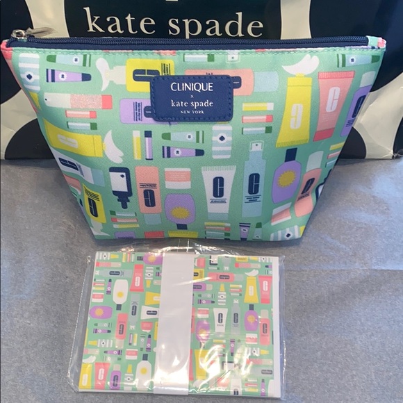 kate spade Handbags - kate spade cosmetic pouch in mint green with pastel colors print W/Cards New